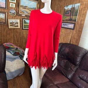 Simon Chang Boho Red Fringe Sweater/Dress/Tunic